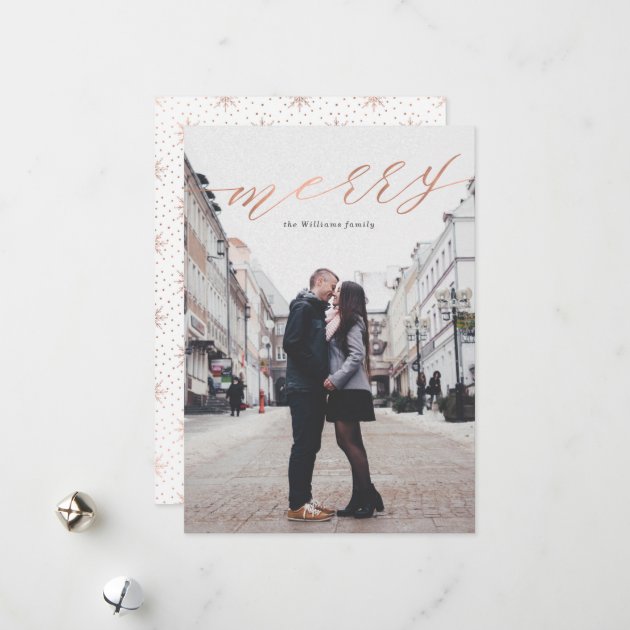 Simple Rose Gold Merry Christmas Photo Cards