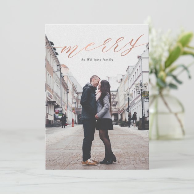 Simple Rose Gold Merry Christmas Photo Cards