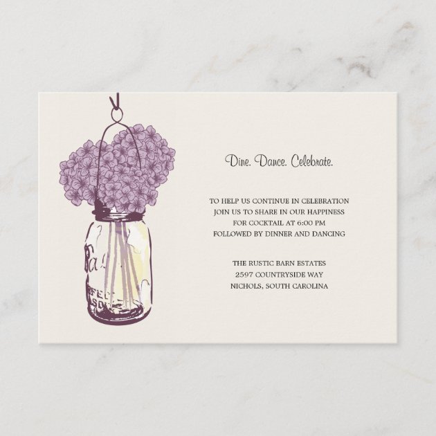 Hydrangea & Mason Jar Wedding Reception Enclosure Card