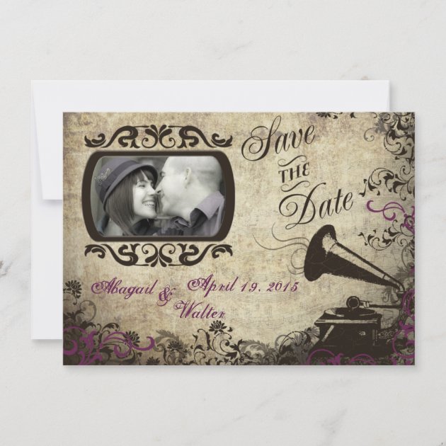 Vintage Phonograph Wedding Save the Date Card
