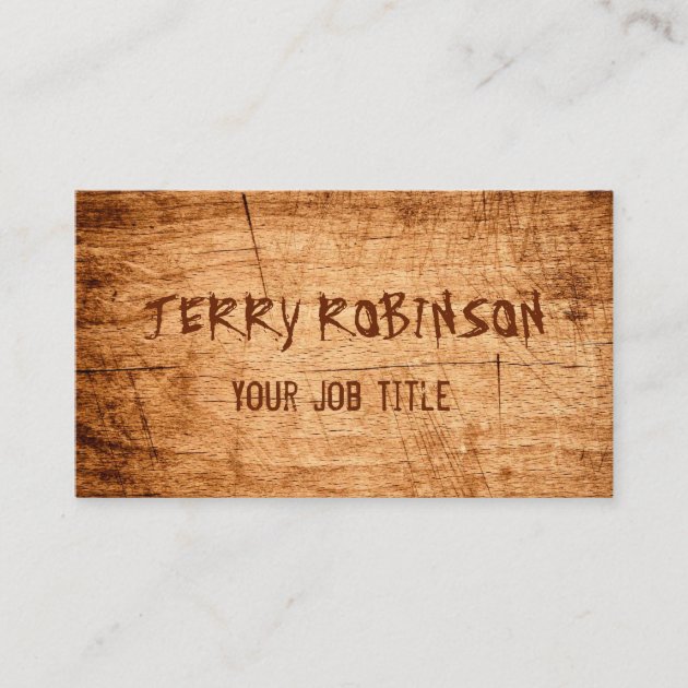 Western Country Rustic Scratched Wood Grain Business Card (front side)