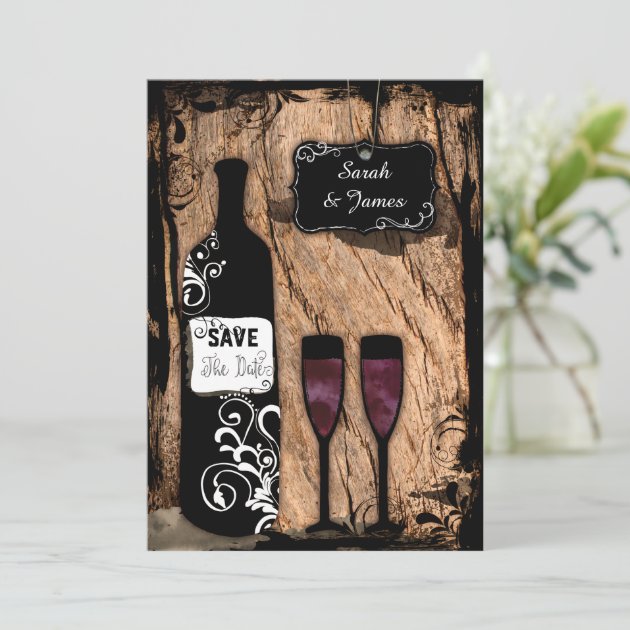 Rustic Watercolour Wine Bottle Save The Date