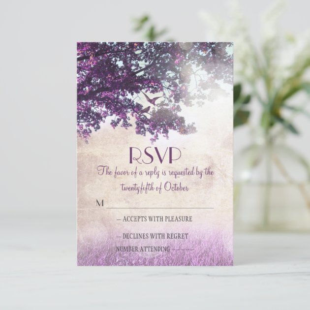Purple Old Oak Tree Wedding RSVP Cards