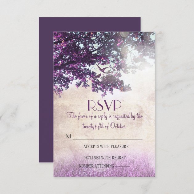 Purple Old Oak Tree Wedding RSVP Cards