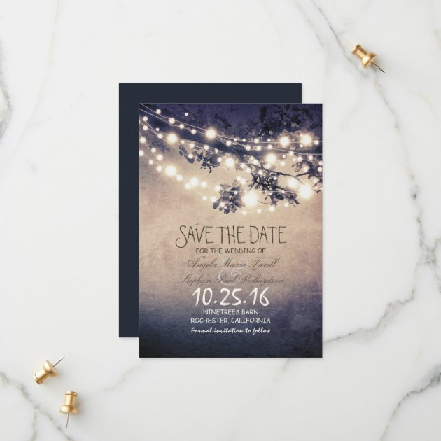 Rustic Tree Branches & String Lights Save The Date