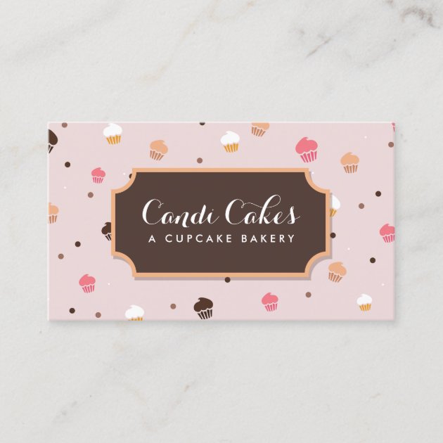 Cute Cupcakes Bakery Pattern Pink Business Card (front side)