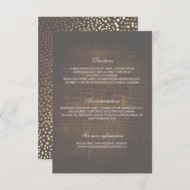 Rustic Wood Gold Confetti Wedding Details Enclosure Card