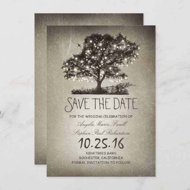 Rustic String Lights Tree Save The Date Cards