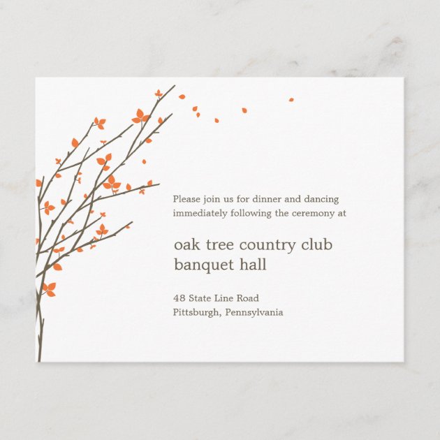 Blooming Branches Wedding Reception Card - Orange