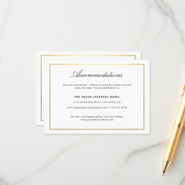 Elegant Script And Gold Border Accommodations Enclosure Card