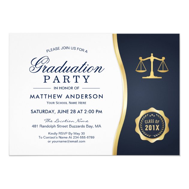 Gold Justice Wreath Law School Graduation Party Invitation