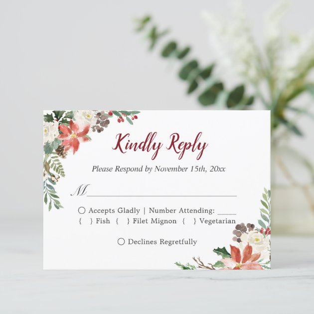 Rustic Poinsettia Ivory Floral Holiday Season RSVP