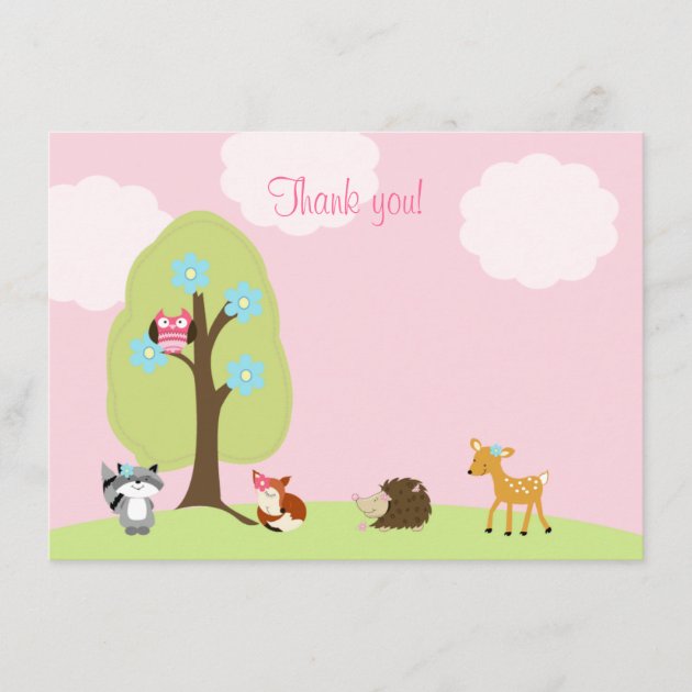 Woodland Friends Flat Thank you Note (Pink)