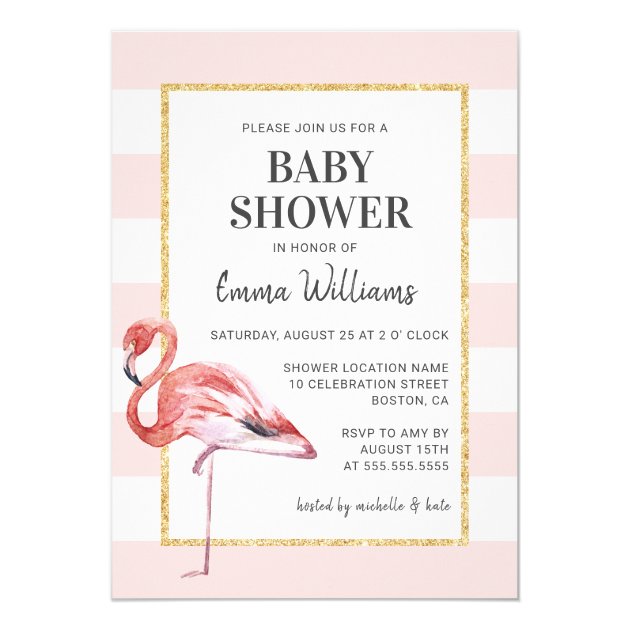 Elegant Pink Flamingo Baby Shower Invitations