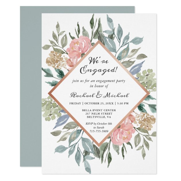 We're Engaged Rustic Floral Frame Engagement Party Card