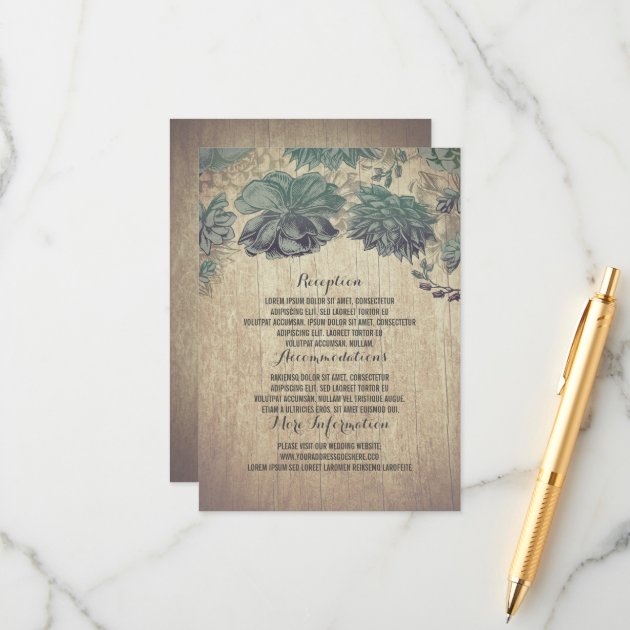 Succulents Rustic Wood Wedding Details Enclosure Card