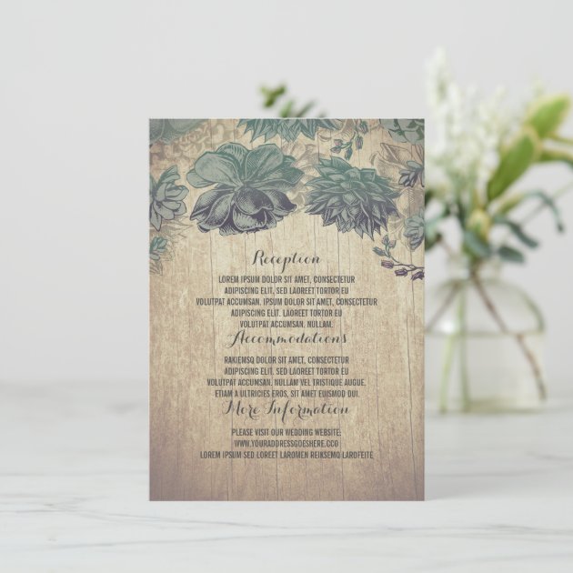 Succulents Rustic Wood Wedding Details Enclosure Card