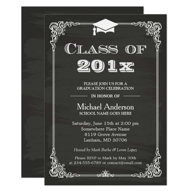 Chalkboard Class Of 2018 Grad Cap Graduation Invitation