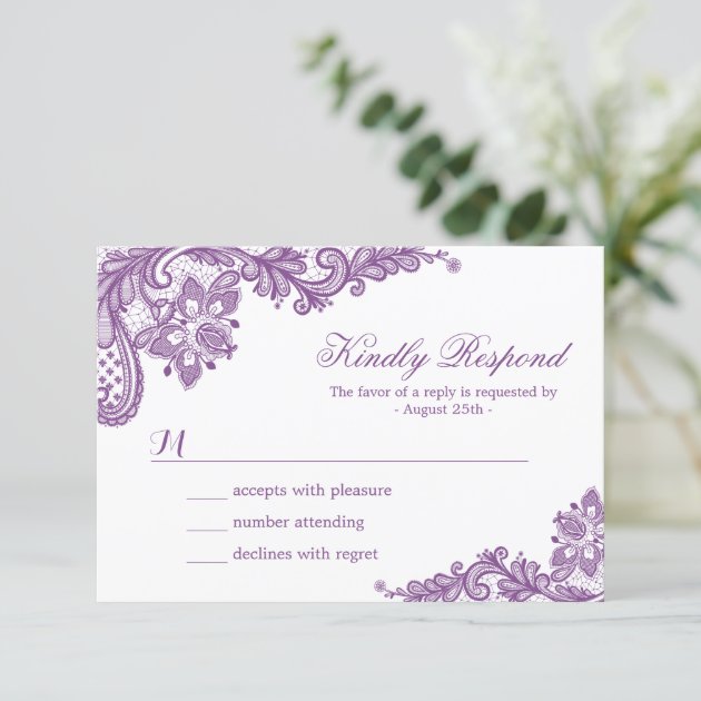 Beautiful Purple Lavender Lace Wedding RSVP Card