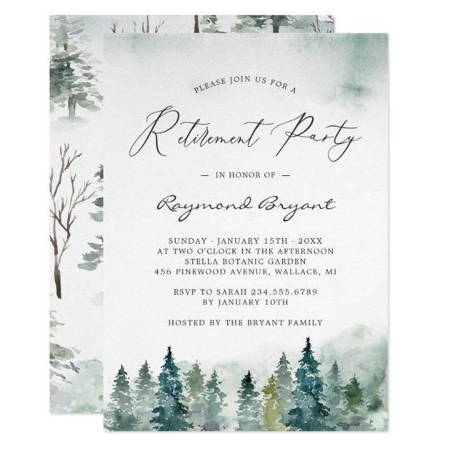 Winter Forest Pine Trees Retirement Party Invitation