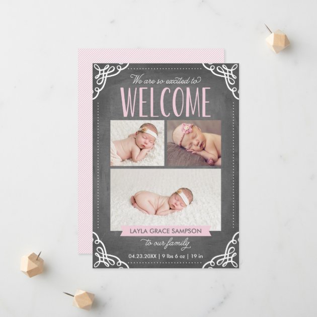 3-Photo Welcome Chalkboard | Birth Announcement
