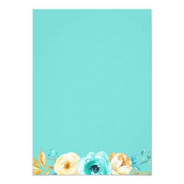 Turquoise Gold Floral Romance Engagement Party Invitation