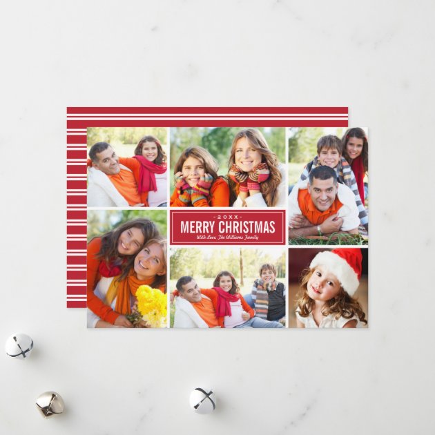 Photo Collage Christmas Greeting Card | Red White