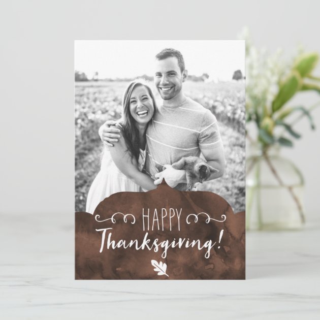 Happy Thanksgiving Brown Watercolor Holiday Card