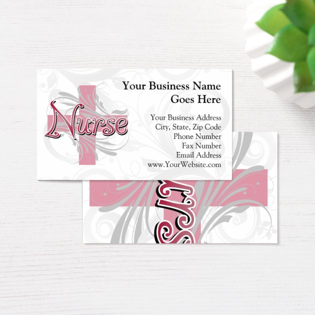 Pink Cross/Swirl Nurse Business Card