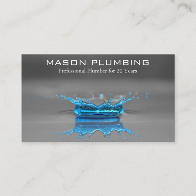 Blue Water Drop Splash - Plumbing - Business Card (front side)