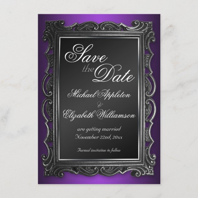 Gothic Frame Purple Save the Date Announcements