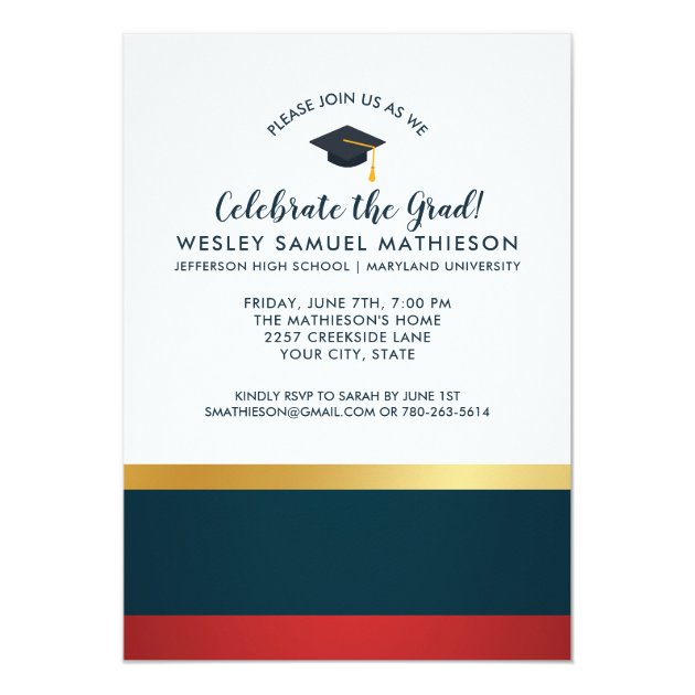 Classic Stripes Graduate Photo Graduation Party Card