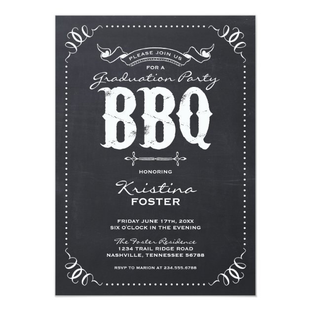 Chalkboard Rustic Vintage Graduation Party BBQ Invitation