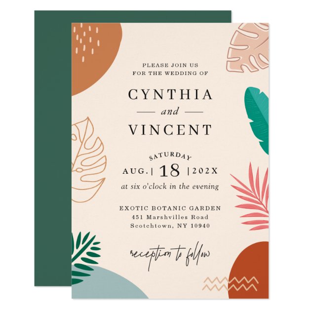 Trendy Abstract Tropical Shapes Summer Wedding Invitation