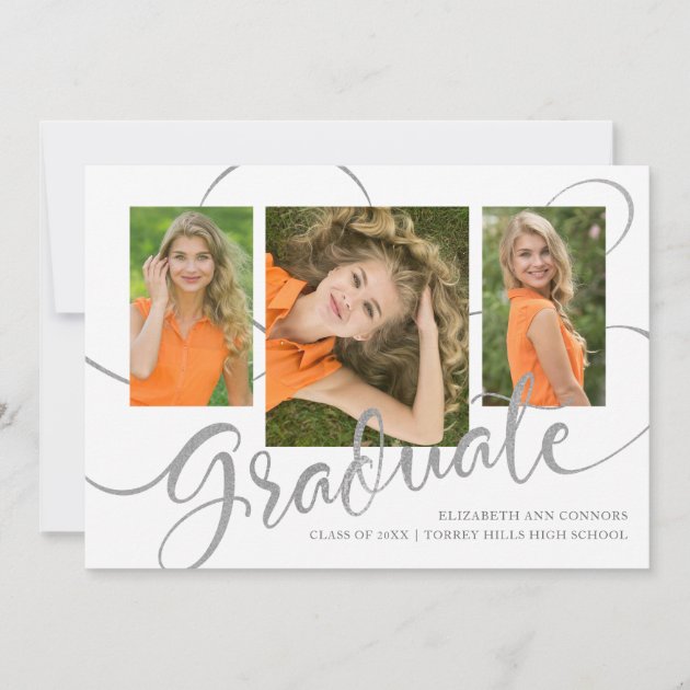 Jubilant Grad Faux Silver Multi Photo Announcement