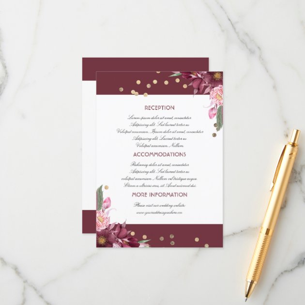 Burgundy Floral Wedding Information Guest Invitation