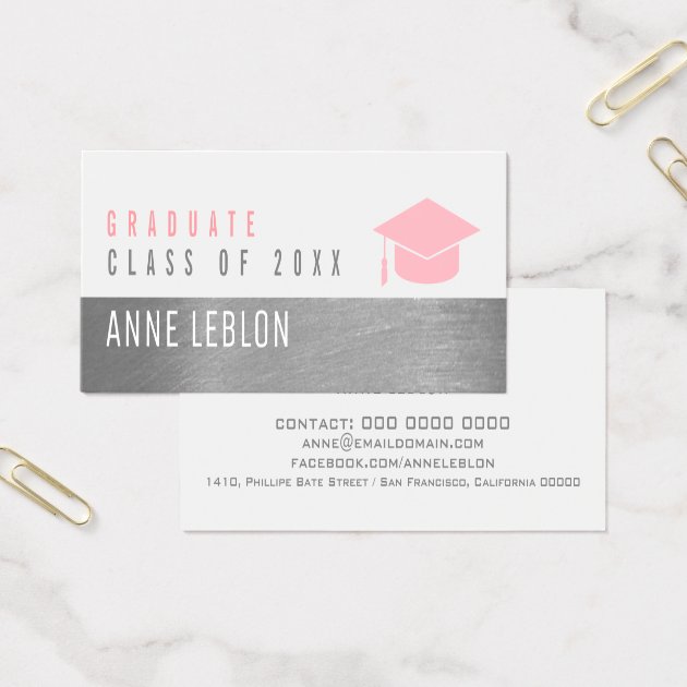 Graduate Name, Elegant Class Of, Pink Feminine Mini Business Card