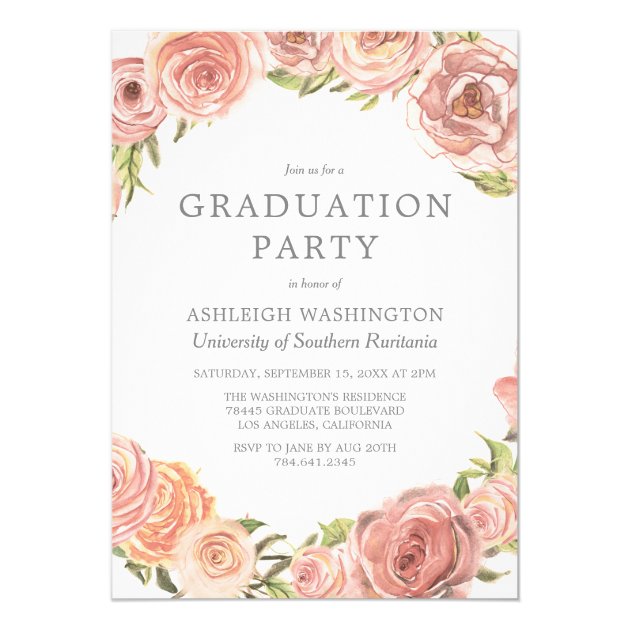 Graduation Party | Romantic Watercolor Roses Invitation