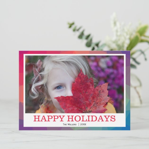 Rainbow Polygonal Geometric PHOTO HAPPY HOLIDAYS Holiday Card
