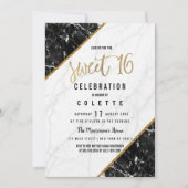 Elegant black white gold marble Sweet 16 Party Invitation | Zazzle