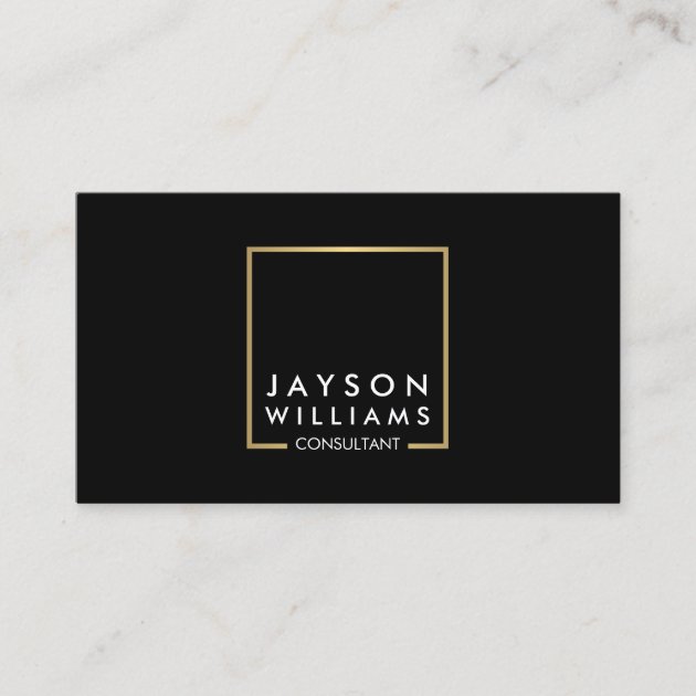 Professional Black and Faux Gold Square Logo II Business Card