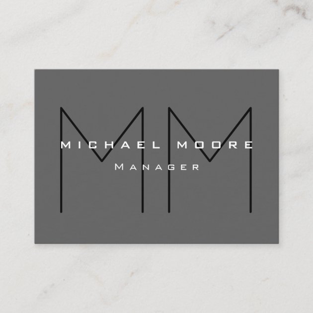 Gray Black Bold Monogram Modern Minimalist Business Card (front side)
