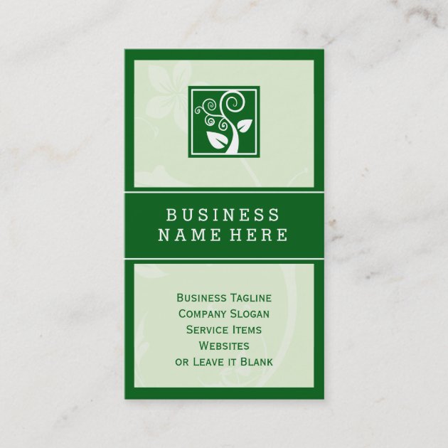 Stylish Nature Swirl Tree Leaf Green Symbol Business Card (front side)
