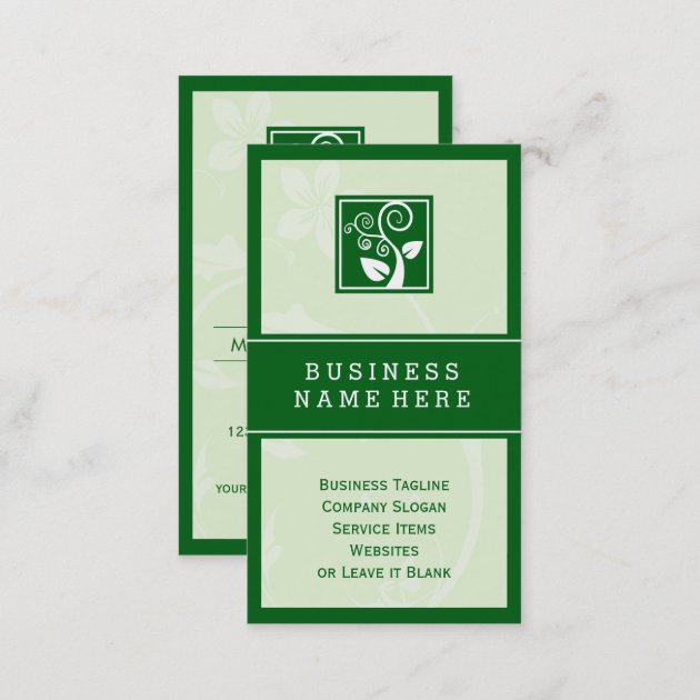 Stylish Nature Swirl Tree Leaf Green Symbol Business Card (back side)