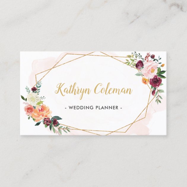 Watercolor Bloom Floral Modern Geometric Frame Business Card (front side)