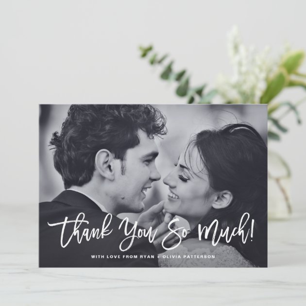 White Rustic Calligraphy Photo Wedding Thank You