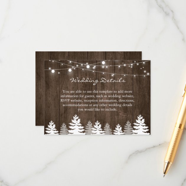 Rustic Wood Pine Trees Wedding Details Reception Enclosure Card