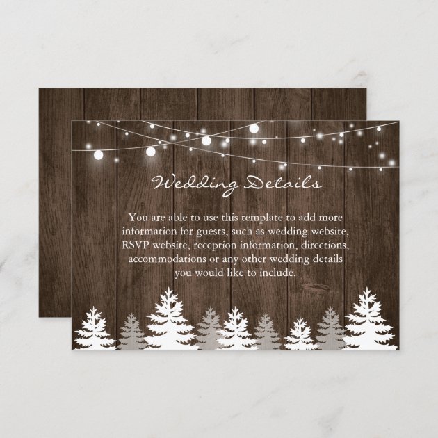 Rustic Wood Pine Trees Wedding Details Reception Enclosure Card
