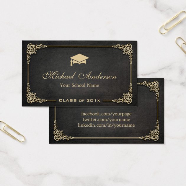 Elegant Black Gold Class Of Graduate Student Business Card