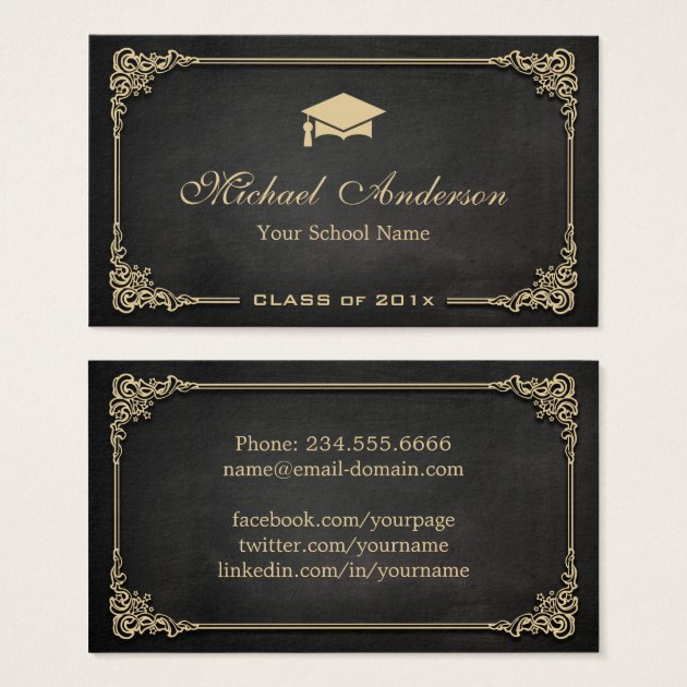 Elegant Black Gold Class Of Graduate Student Business Card